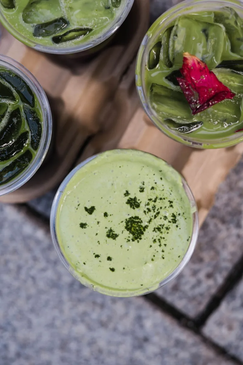 Iced matcha, dusted to order